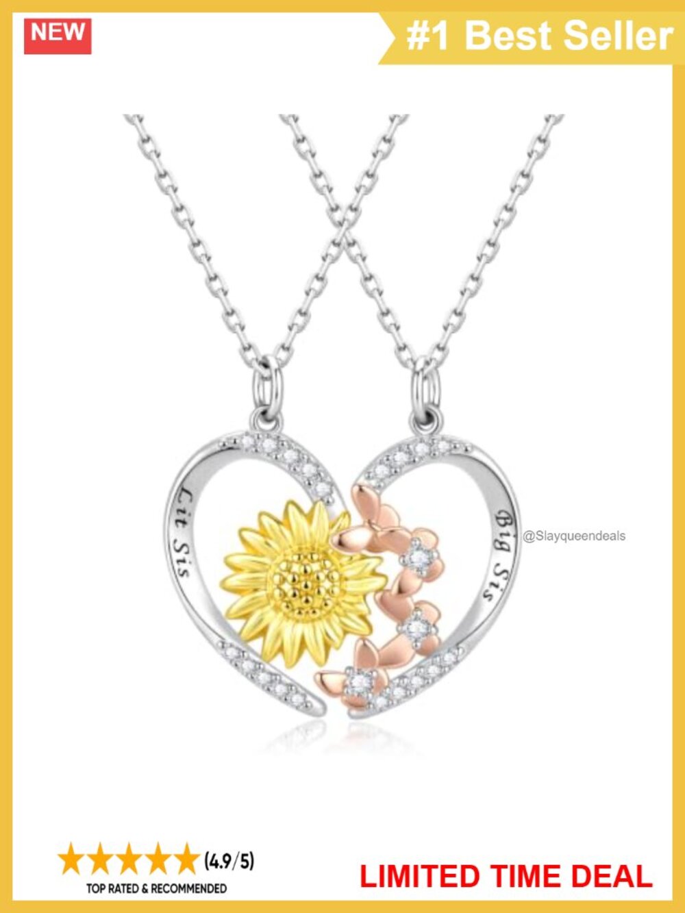 Matching Split Heart Sister Necklaces Sunflower Butterfly Brass Pendant Gift